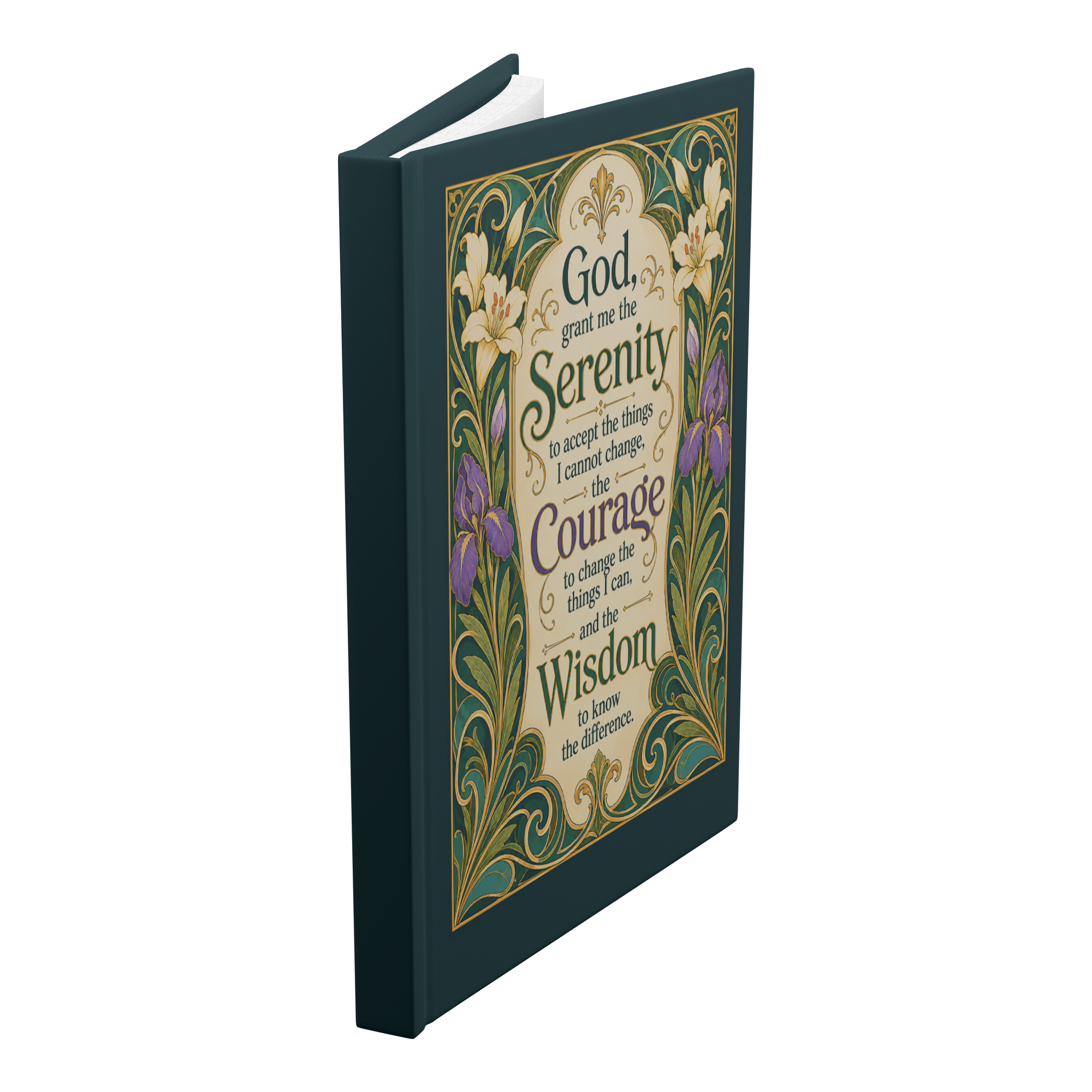 Art Nouveau Serenity Prayer journal standing angled view