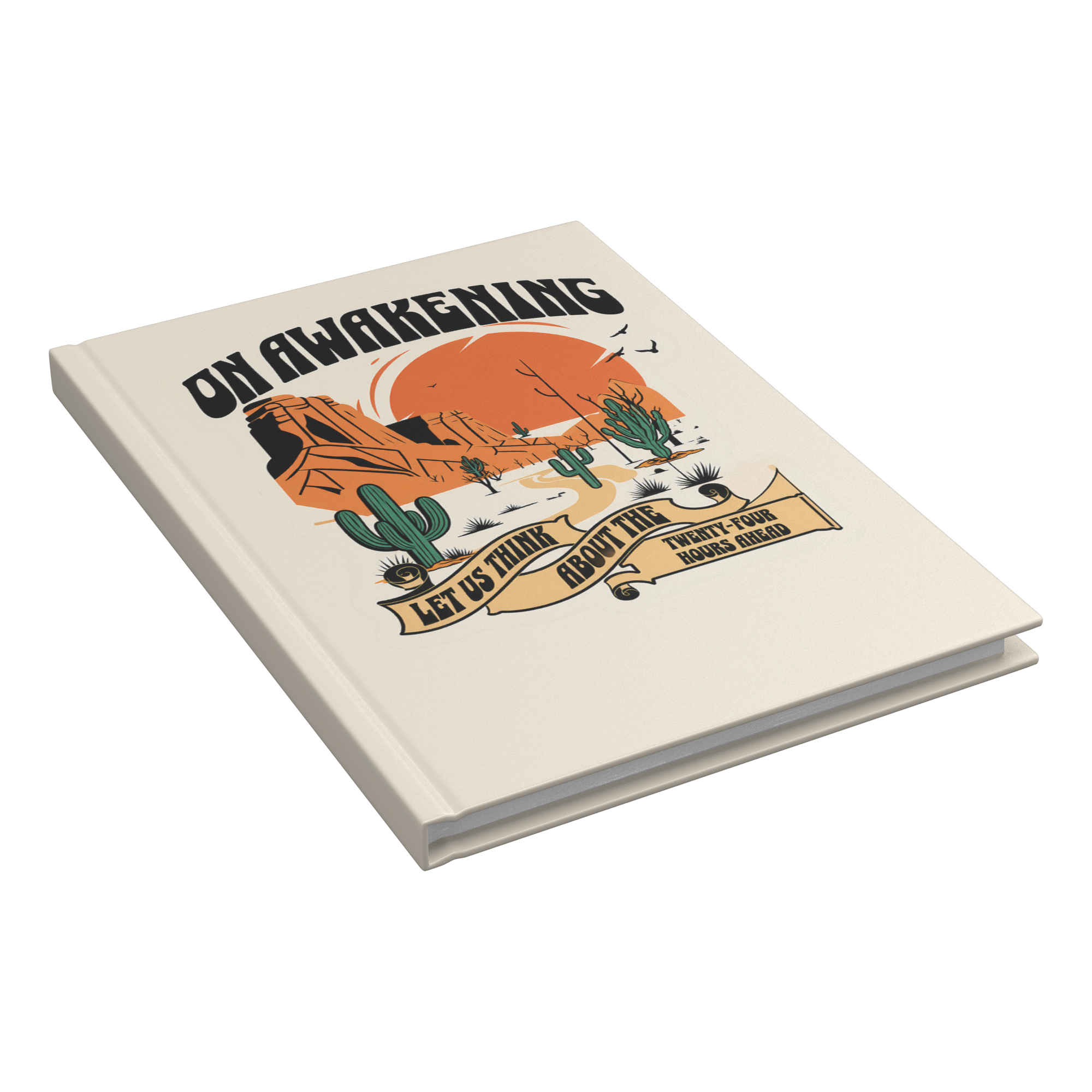 On Awakening lined hardcover journal closed at an angle