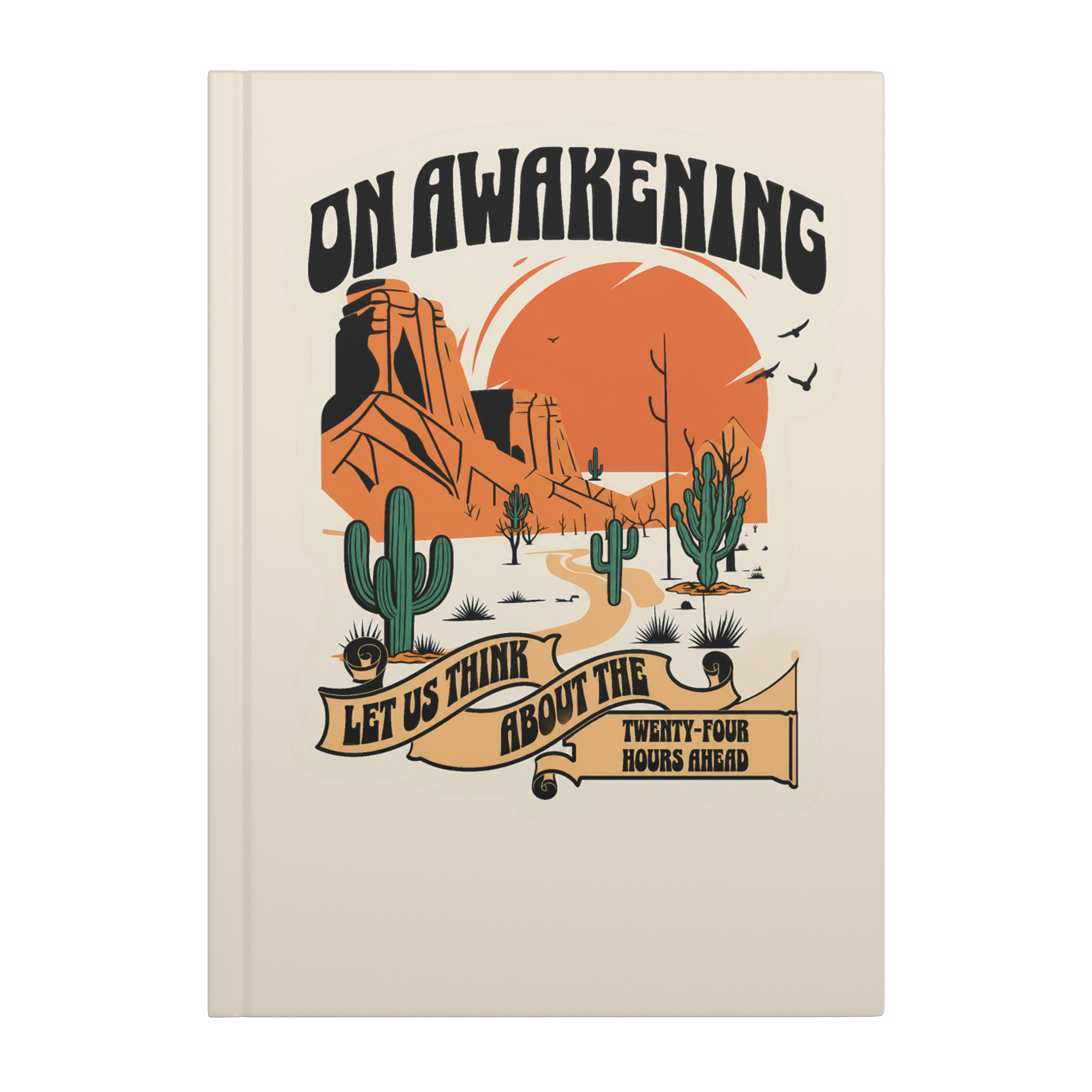 On Awakening lined hardcover journal front cover mockup