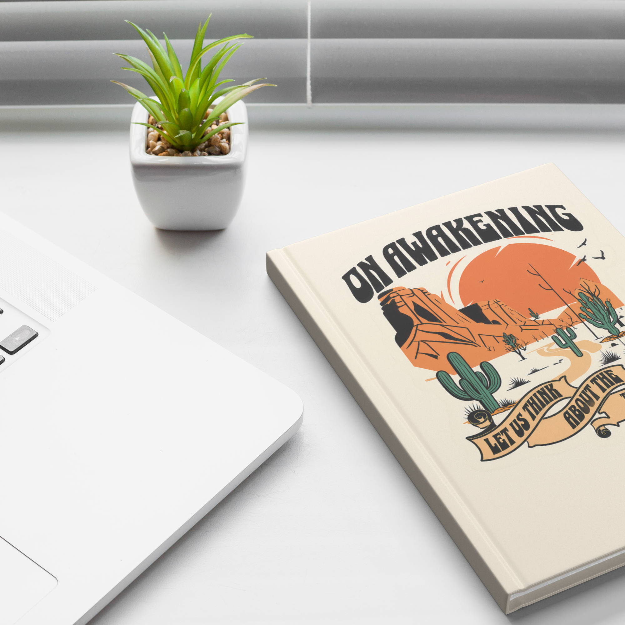 On Awakening lined journal lifestyle mockup