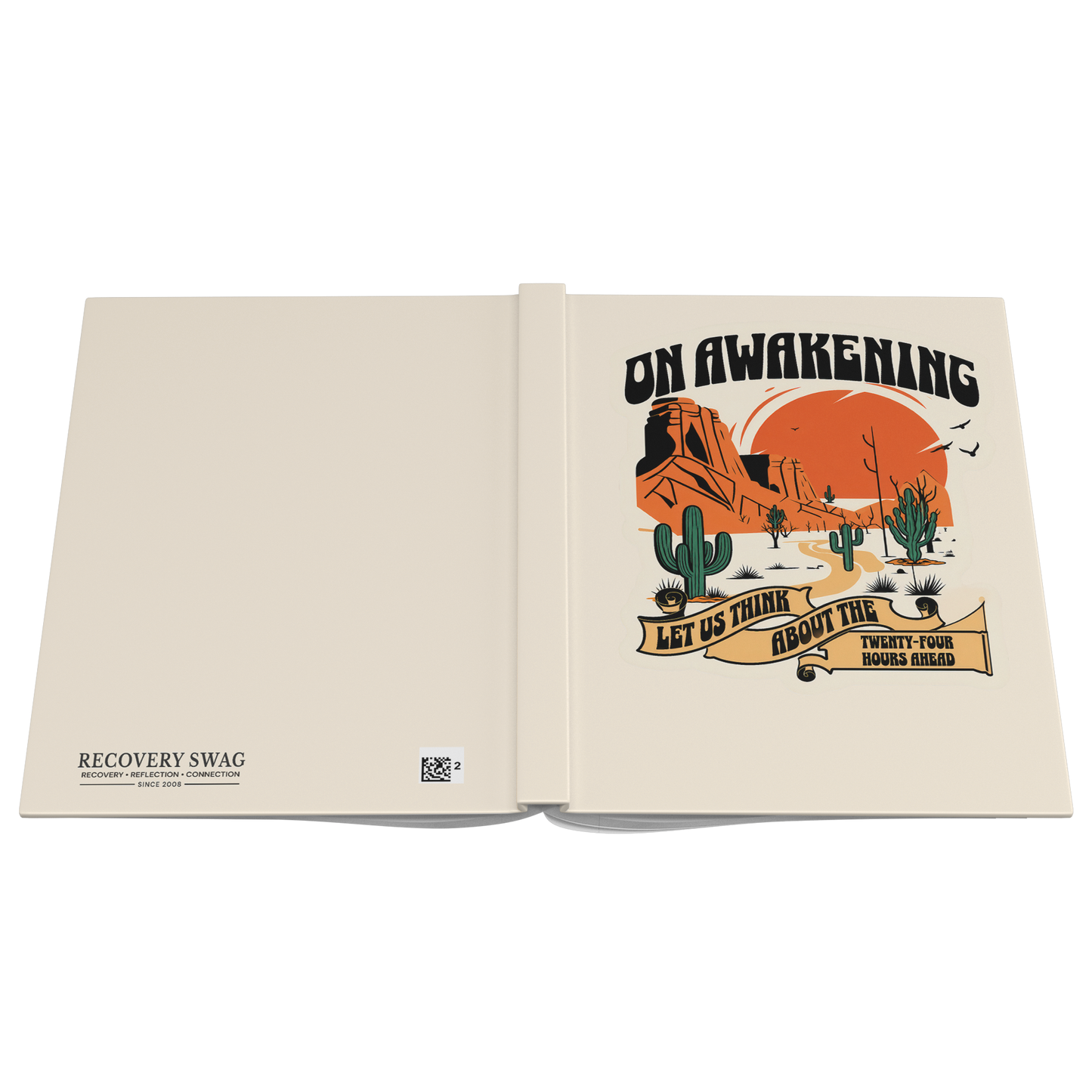 On Awakening hardcover journal open cover flat view