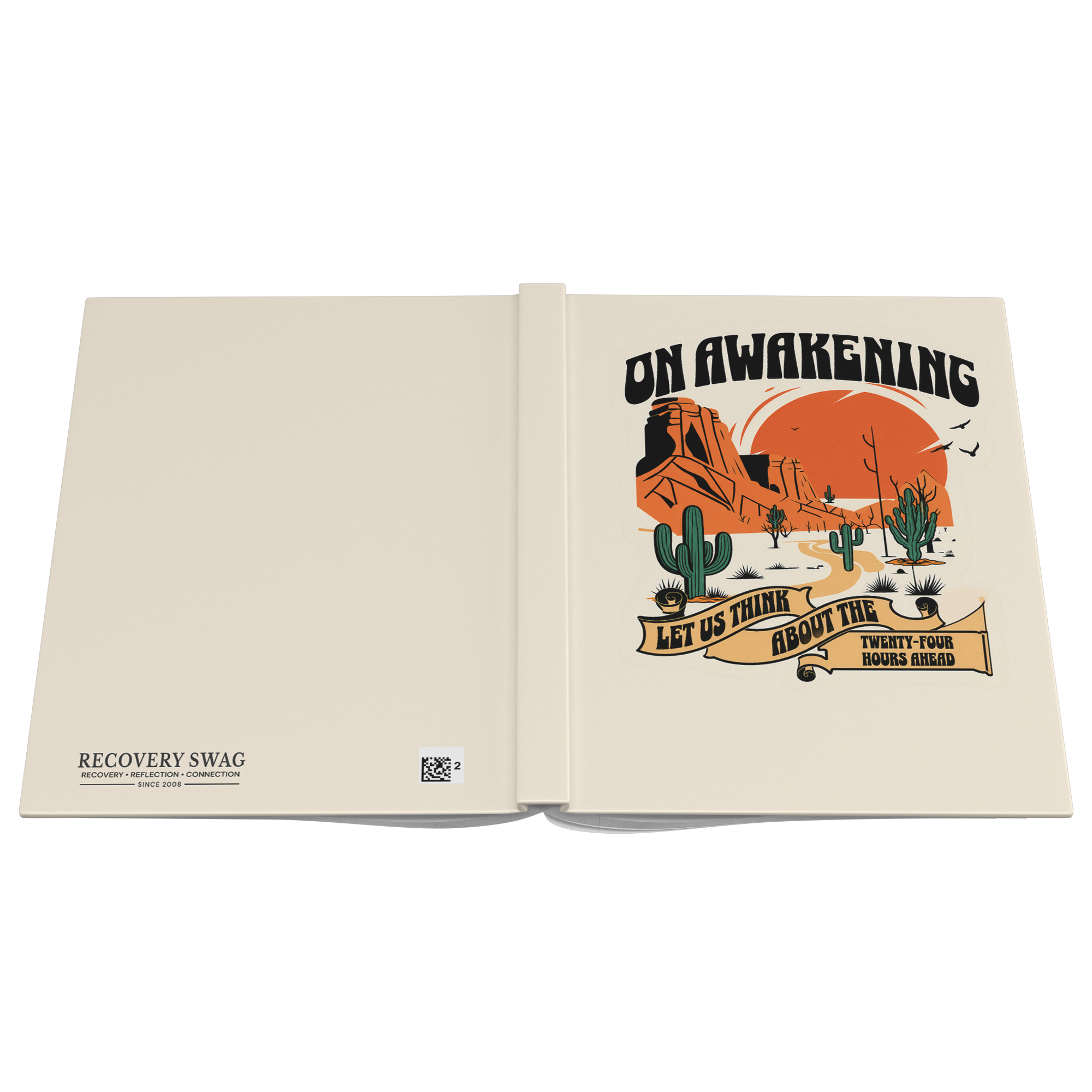 On Awakening hardcover journal open cover flat view