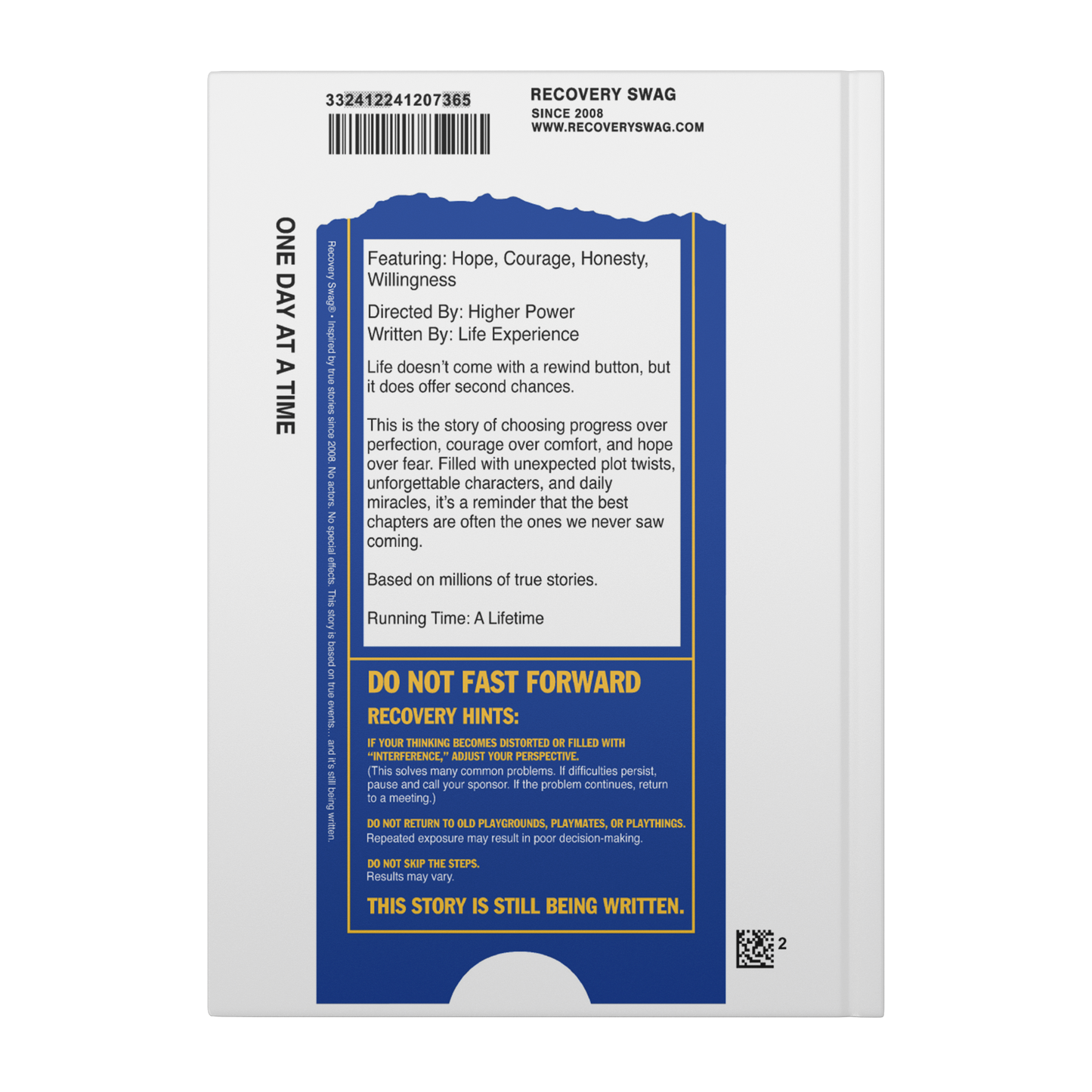 One Day at a Time VHS recovery journal back cover mockup