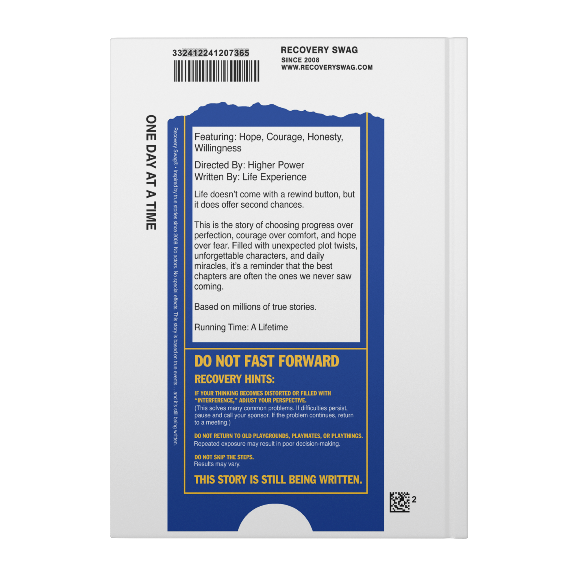 One Day at a Time VHS recovery journal back cover mockup