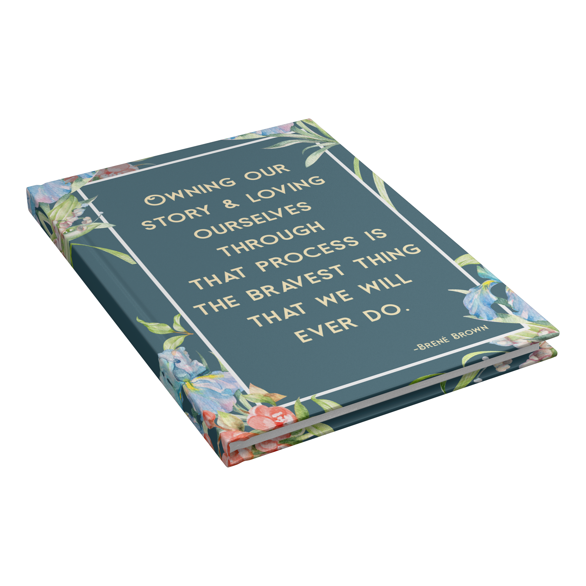Owning Our Story lined hardcover journal closed angle view