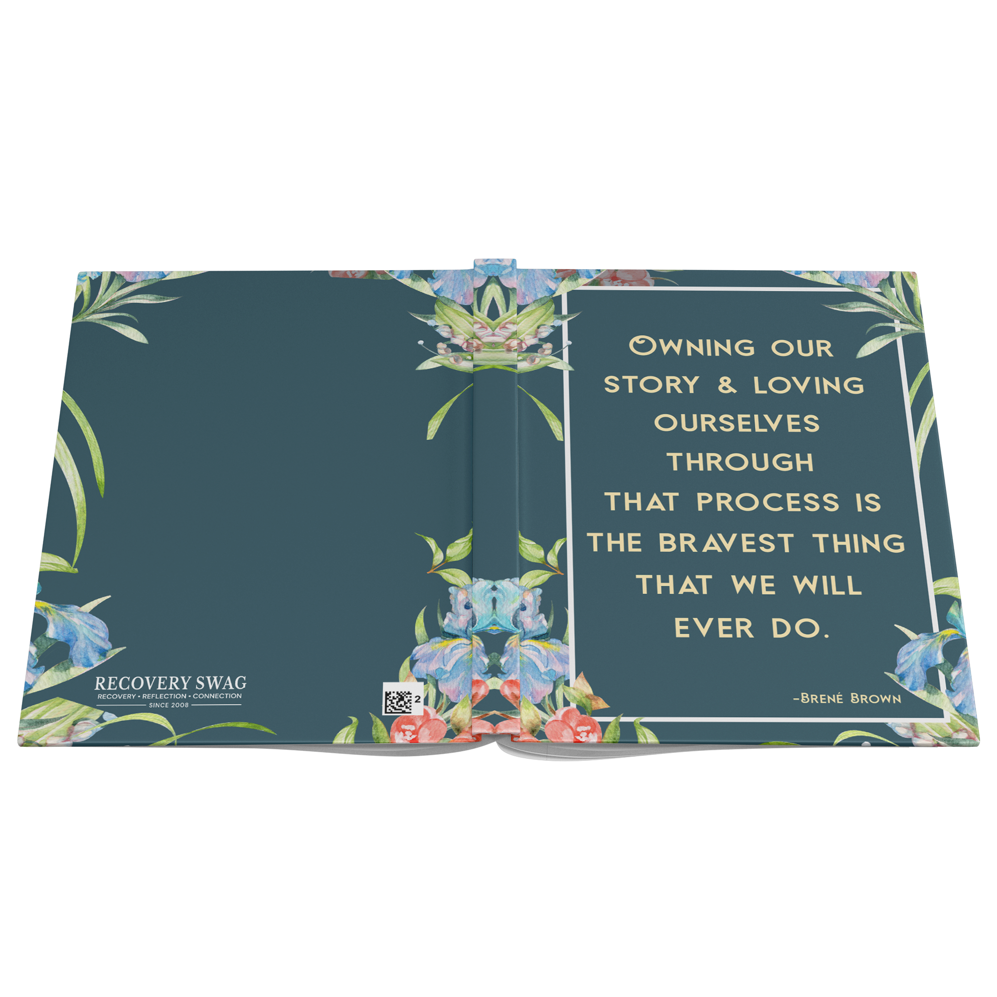 Owning Our Story lined hardcover journal open cover flat view