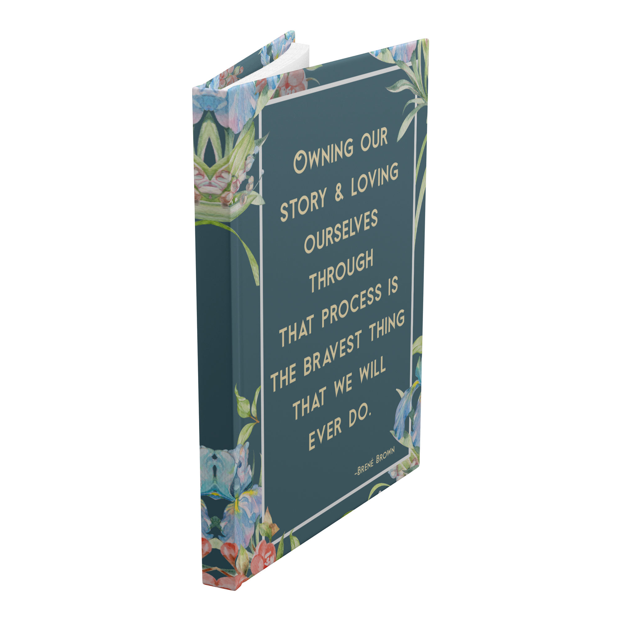Owning Our Story lined hardcover journal standing mockup