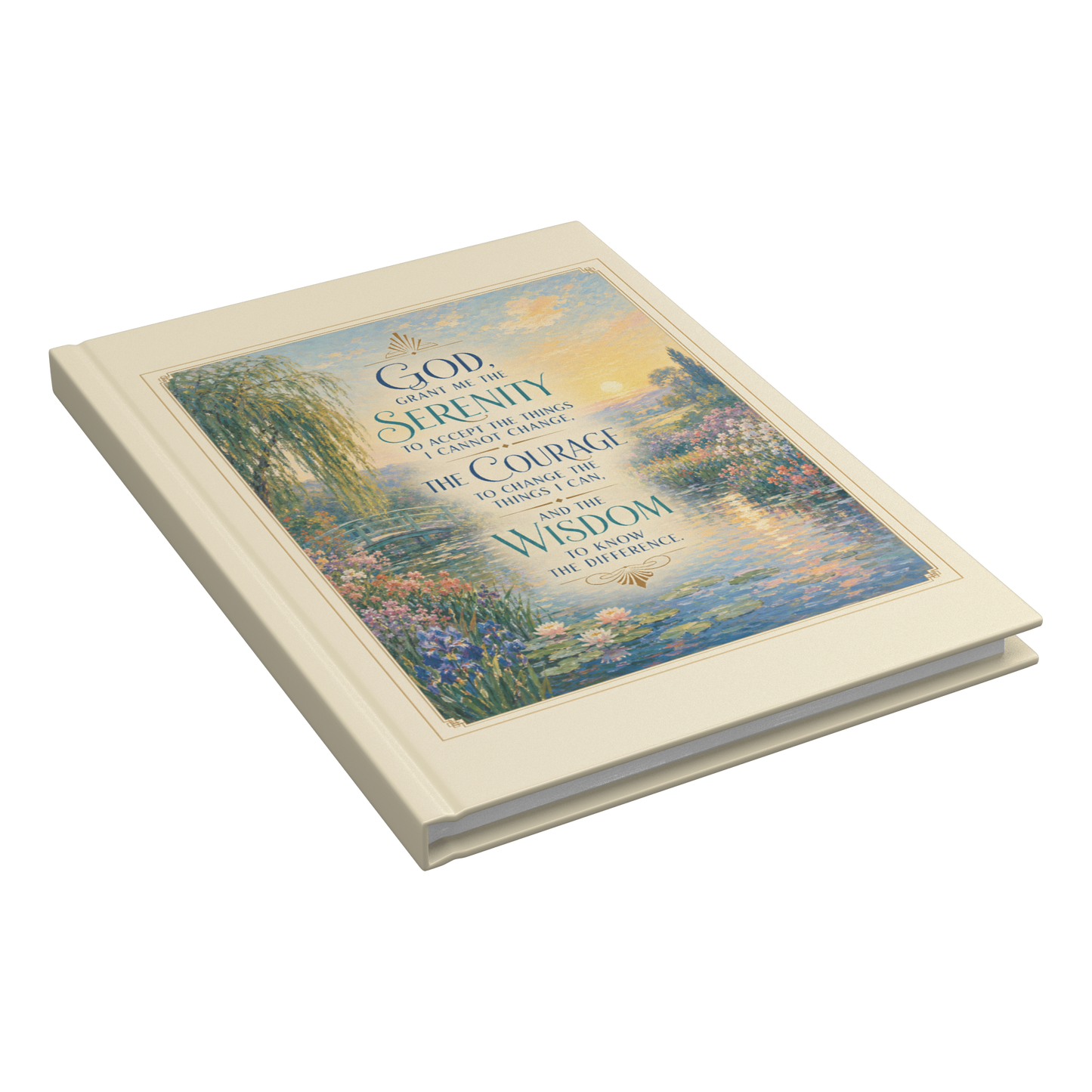 Impressionist Serenity Prayer journal closed at an angle