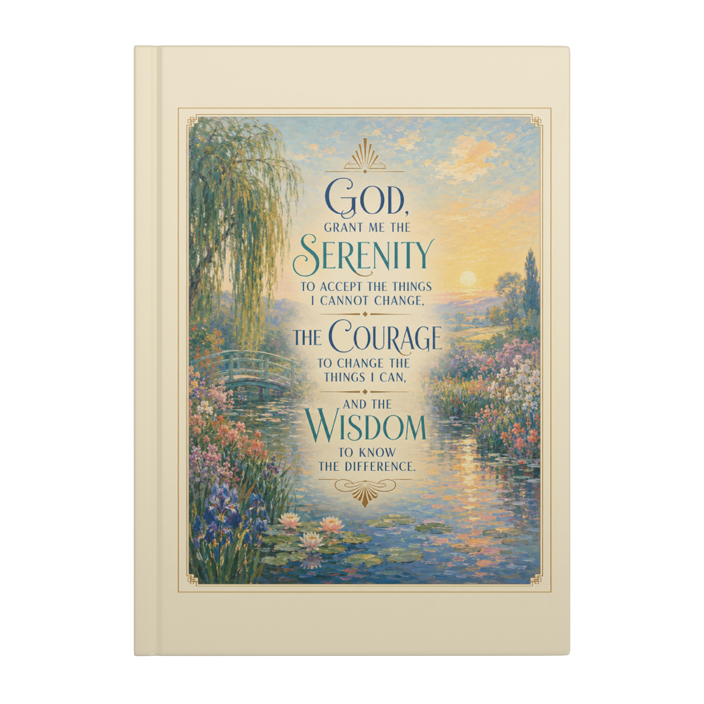 Impressionist Serenity Prayer hardcover journal front cover mockup