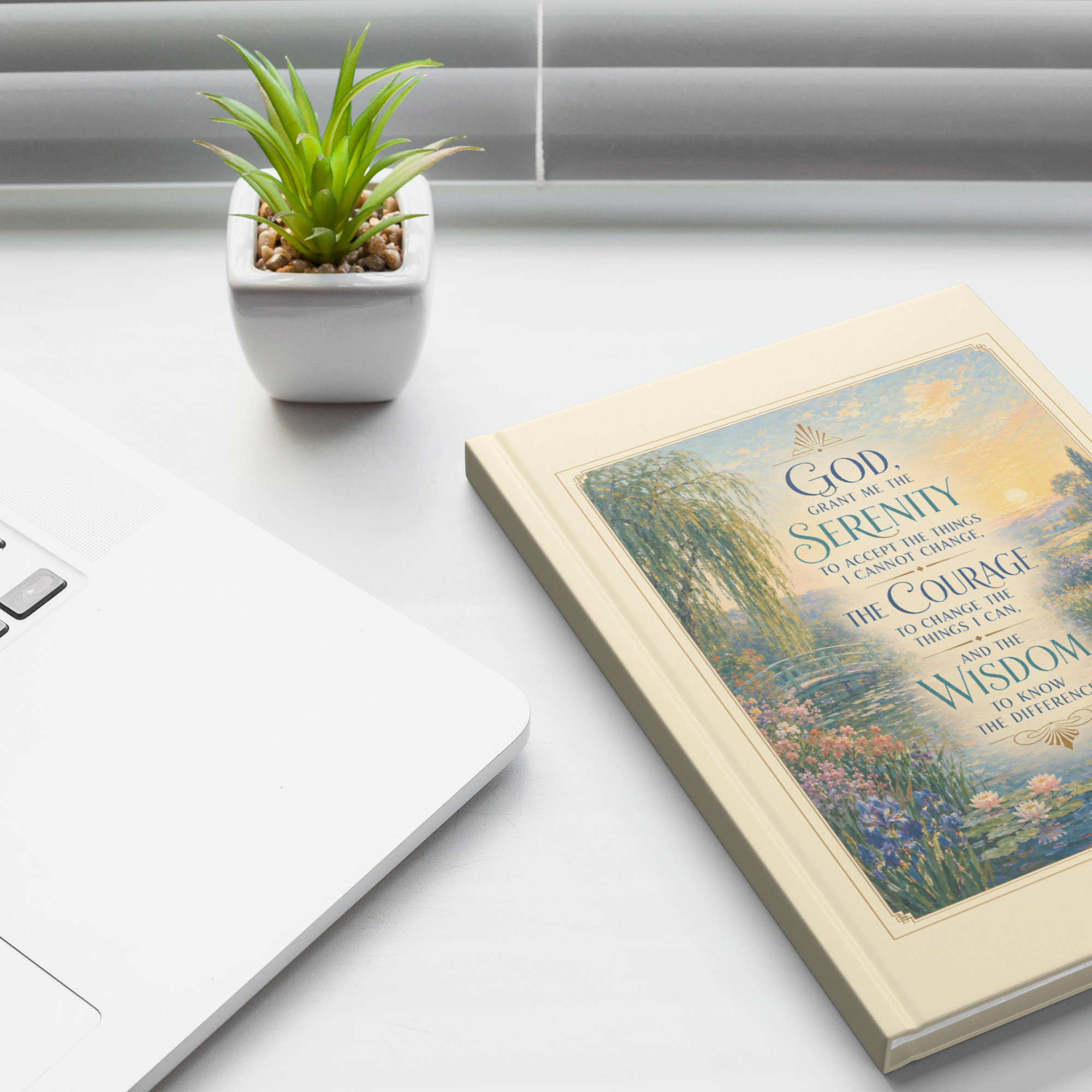 Impressionist Serenity Prayer lined journal lifestyle mockup