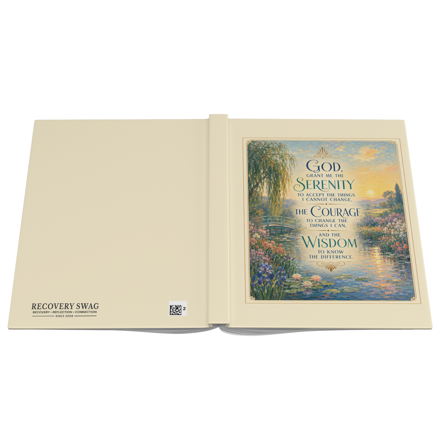 Impressionist Serenity Prayer journal open cover flat view
