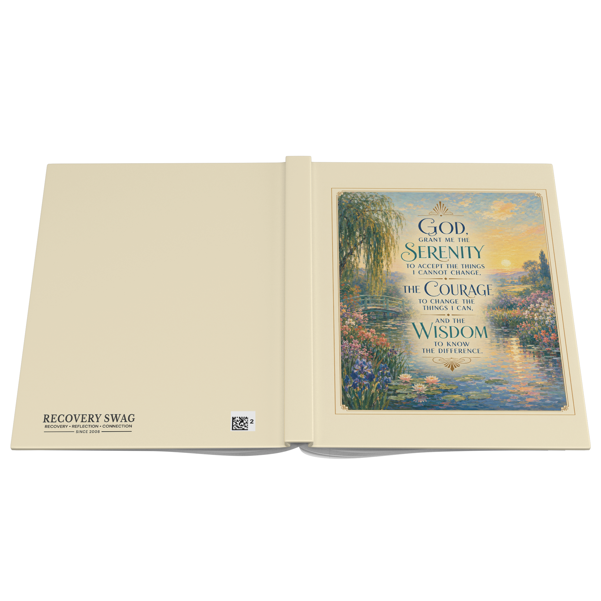 Impressionist Serenity Prayer journal open cover flat view