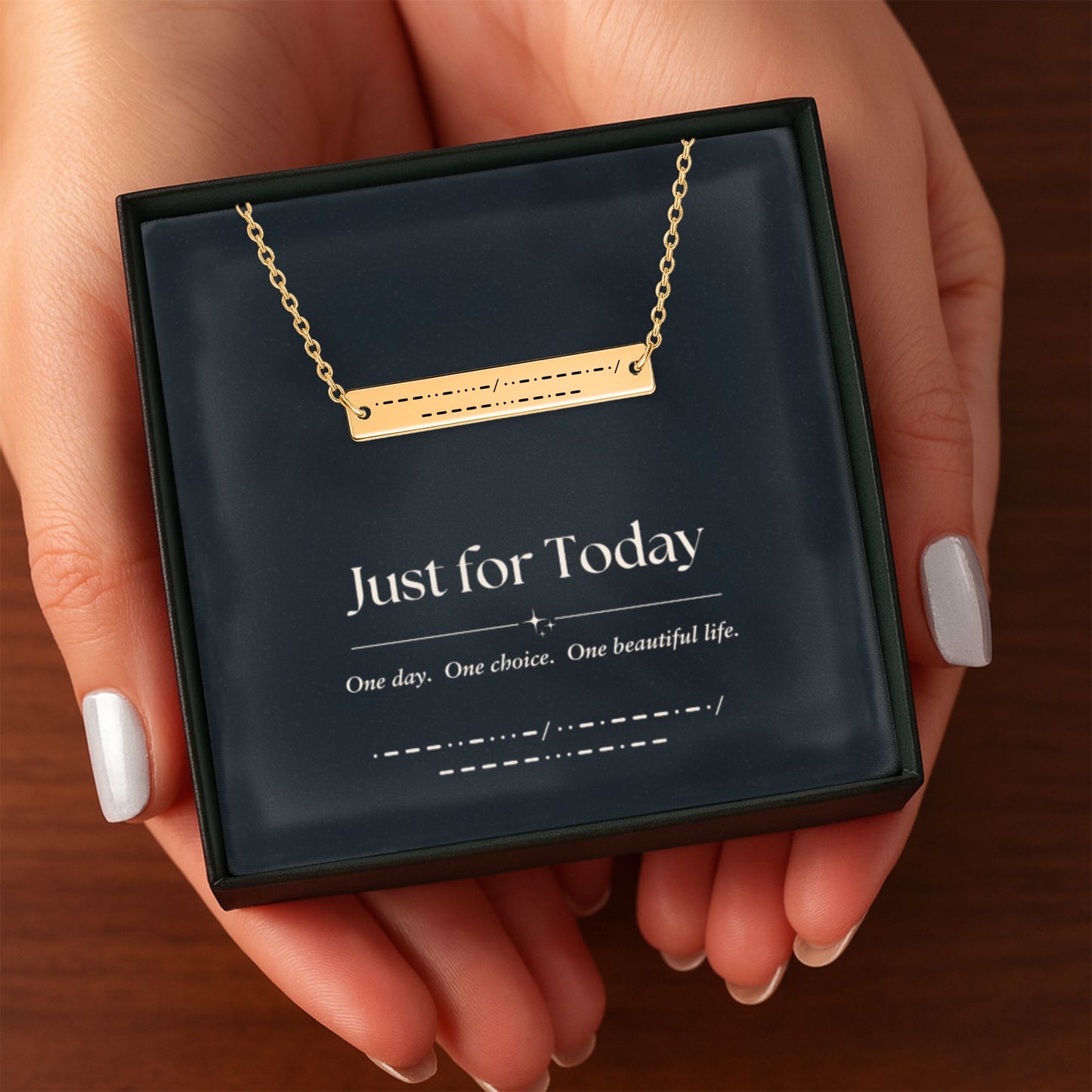 Just for Today Morse Code Bar Necklace – Personalized
