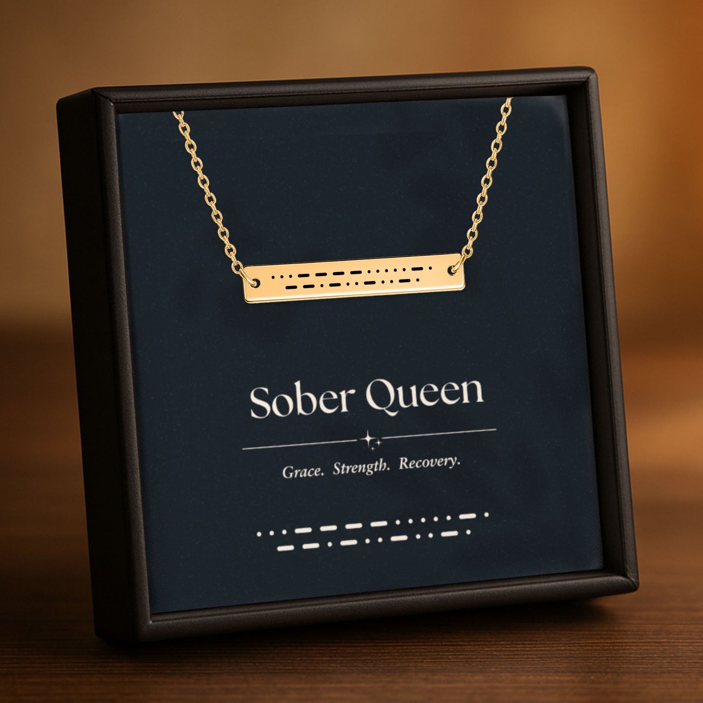Sober Queen Morse Code Horizontal Bar Necklace