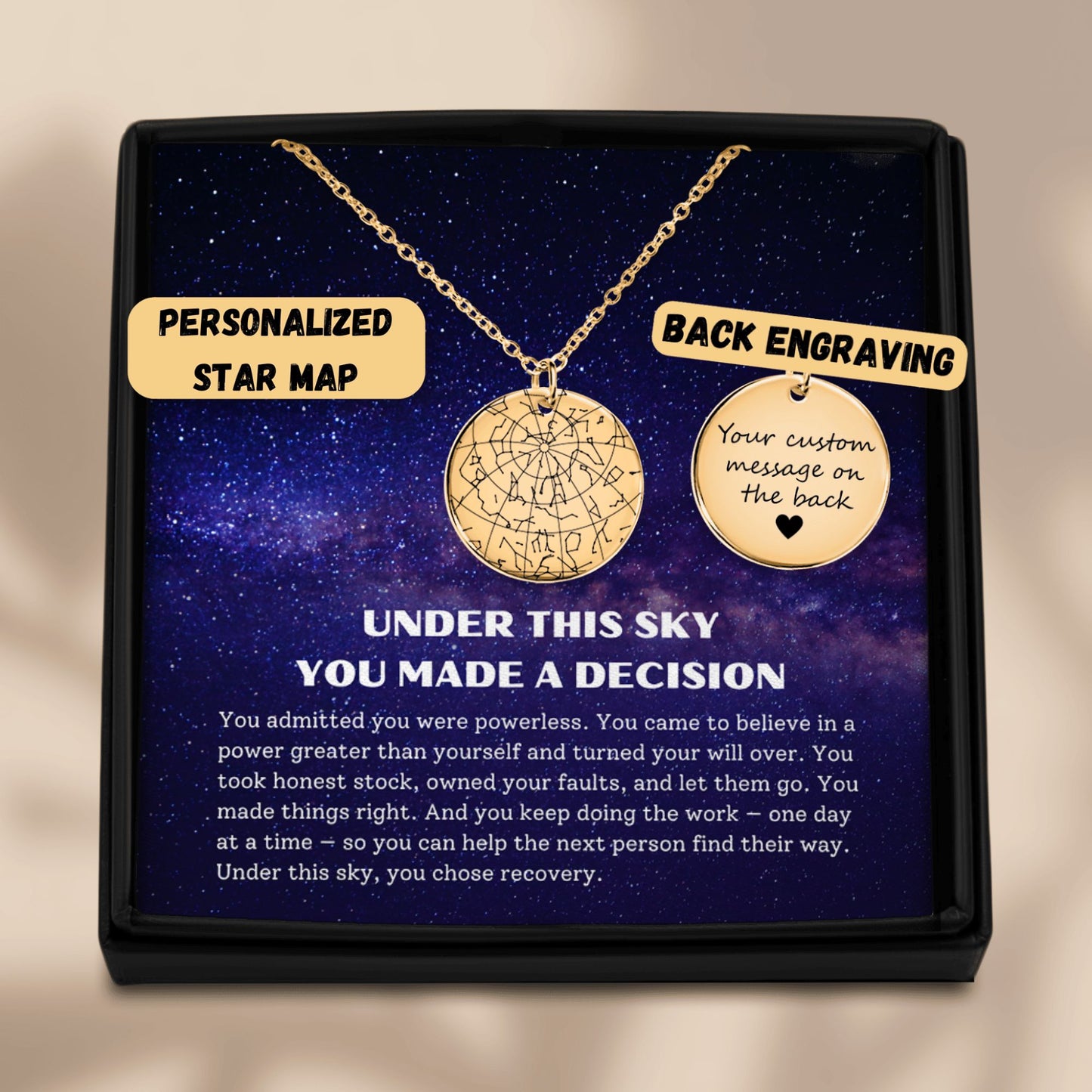 Custom Star Map Recovery Necklace — The Day You Chose Sobriety