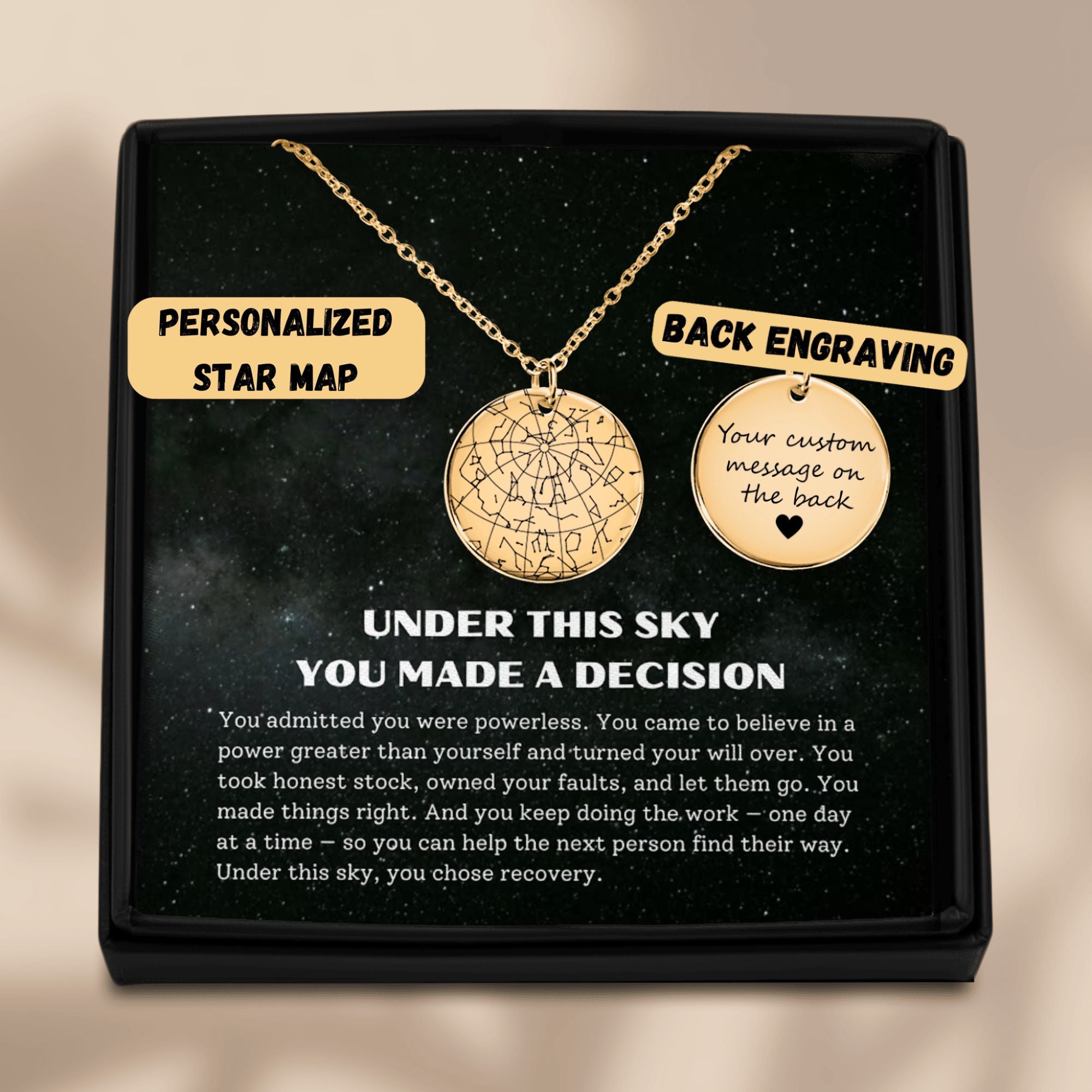 Custom Star Map Recovery Necklace — The Day You Chose Sobriety