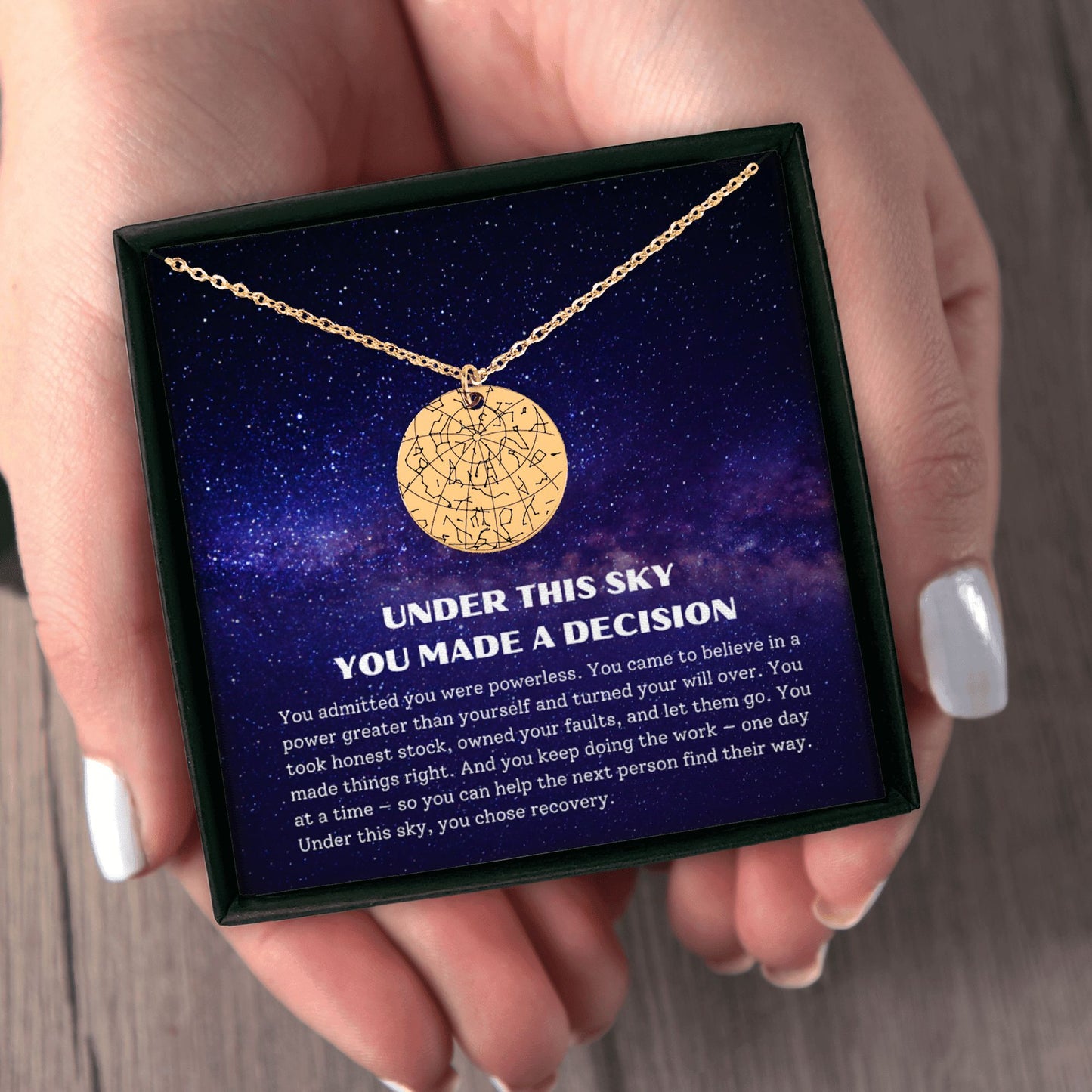Custom Star Map Recovery Necklace — The Day You Chose Sobriety