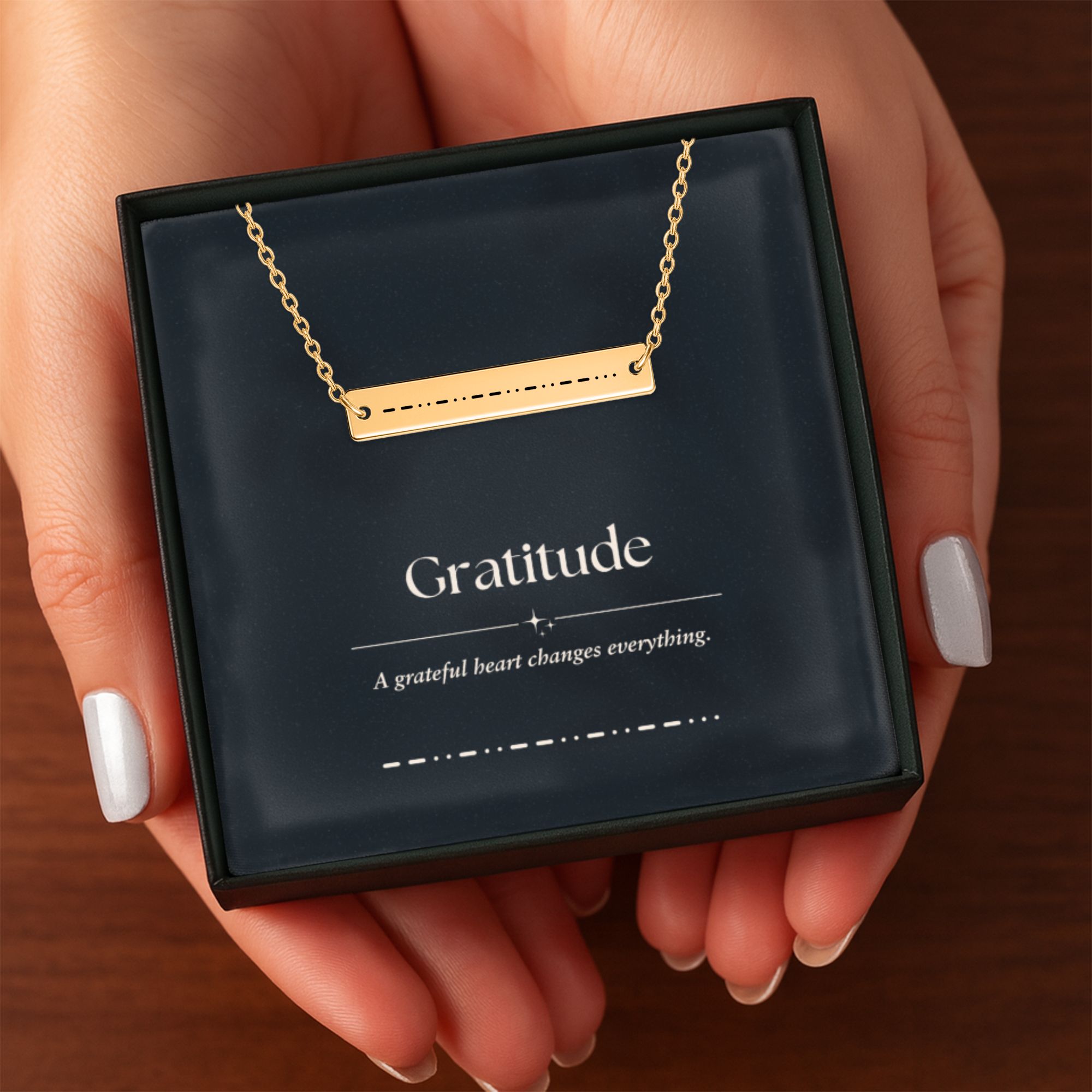 Gratitude Morse Code Bar Necklace – Personalized