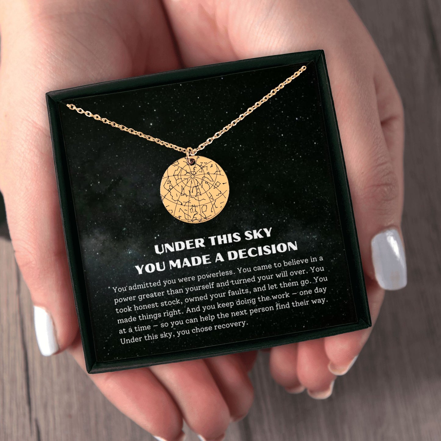 Custom Star Map Recovery Necklace — The Day You Chose Sobriety