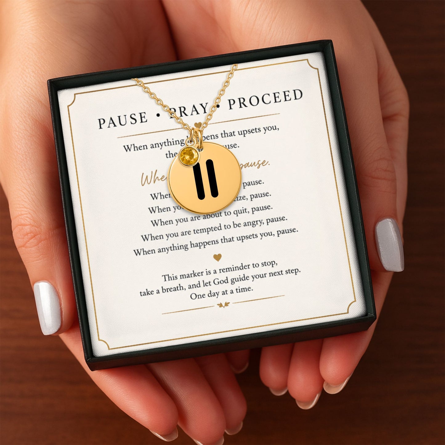 Pause Pray Proceed AA Coin Necklace — Milestone Month™