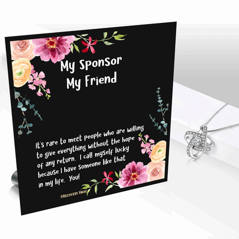 My Sponsor My Friend - Recovery Knot Necklace with Lumenglass Message Display