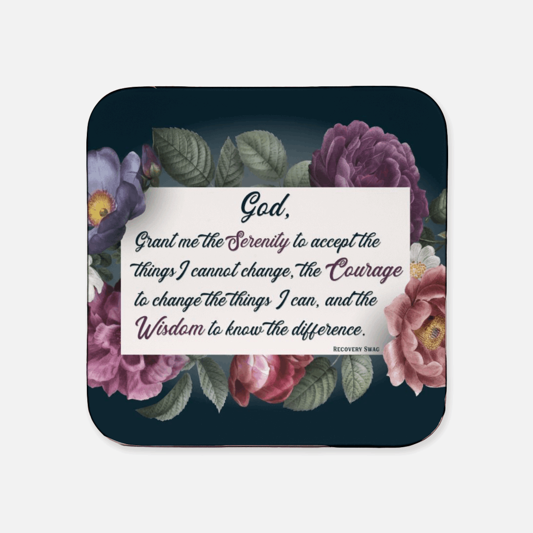 Floral Serenity Prayer Coaster Hardboard Back
