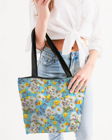 Yellow & White Floral AA Logo Canvas Zip Tote
