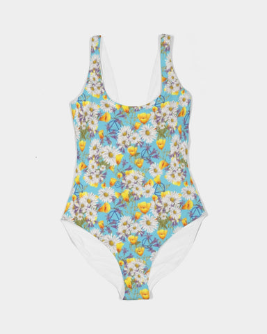 Yellow & White Floral AA Logo One-Piece Swimsuit