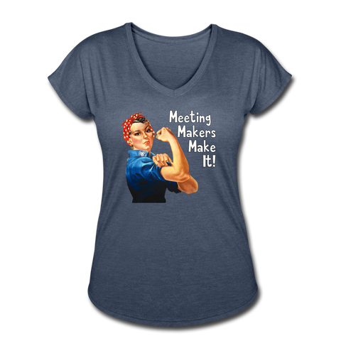 Rosie Meeting Makers Tri-Blend V-Neck T-Shirt - navy heather