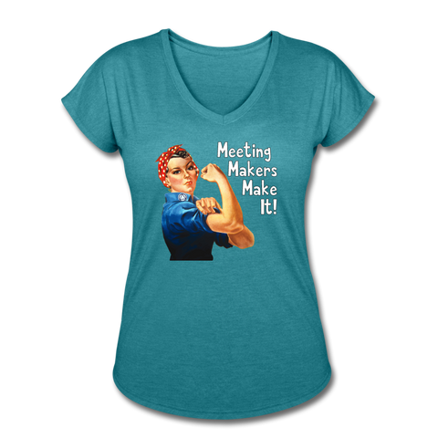 Rosie Meeting Makers Tri-Blend V-Neck T-Shirt - heather turquoise